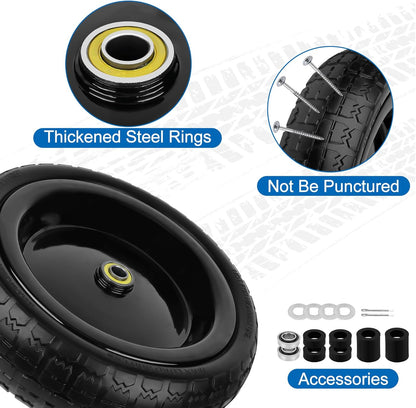 13 Inch Flat Free Wheels Tires 4.00-6 Solid Replacement with Universal 5/8" Axle Bore Hole, 4 Spacers and 2 Pins, for Wheelbarrow, Garden Wagon, Hand Truck, Trolley, Lawn Mower, 1 Pack
