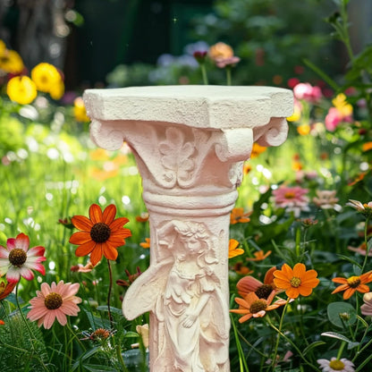 Vintage Weathered 21.3’’H Winged Angel Roman Column Statue Oxidized Magnesium Pedestal Base for Home Garden Yard Patio Decor Event Displays, White