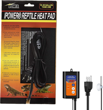 iPower 6X8 Inch Reptile Heat Pad Under Tank Heater Terrarium Warmer Heating Mat and Digital Thermostat Controller for Turtles Lizards Frogs and Other Small Animals
