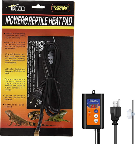 iPower 6X8 Inch Reptile Heat Pad Under Tank Heater Terrarium Warmer Heating Mat and Digital Thermostat Controller for Turtles Lizards Frogs and Other Small Animals