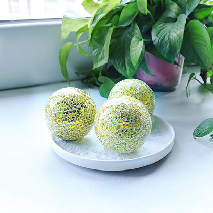 Gold 3.35 Inch Glass Balls Decorative for Bowls Crack Mosaic Orbs Solid Spheres Ball Round Globe Vase Filler Coffee Table Decor Modern Wedding Party 3 Pcs