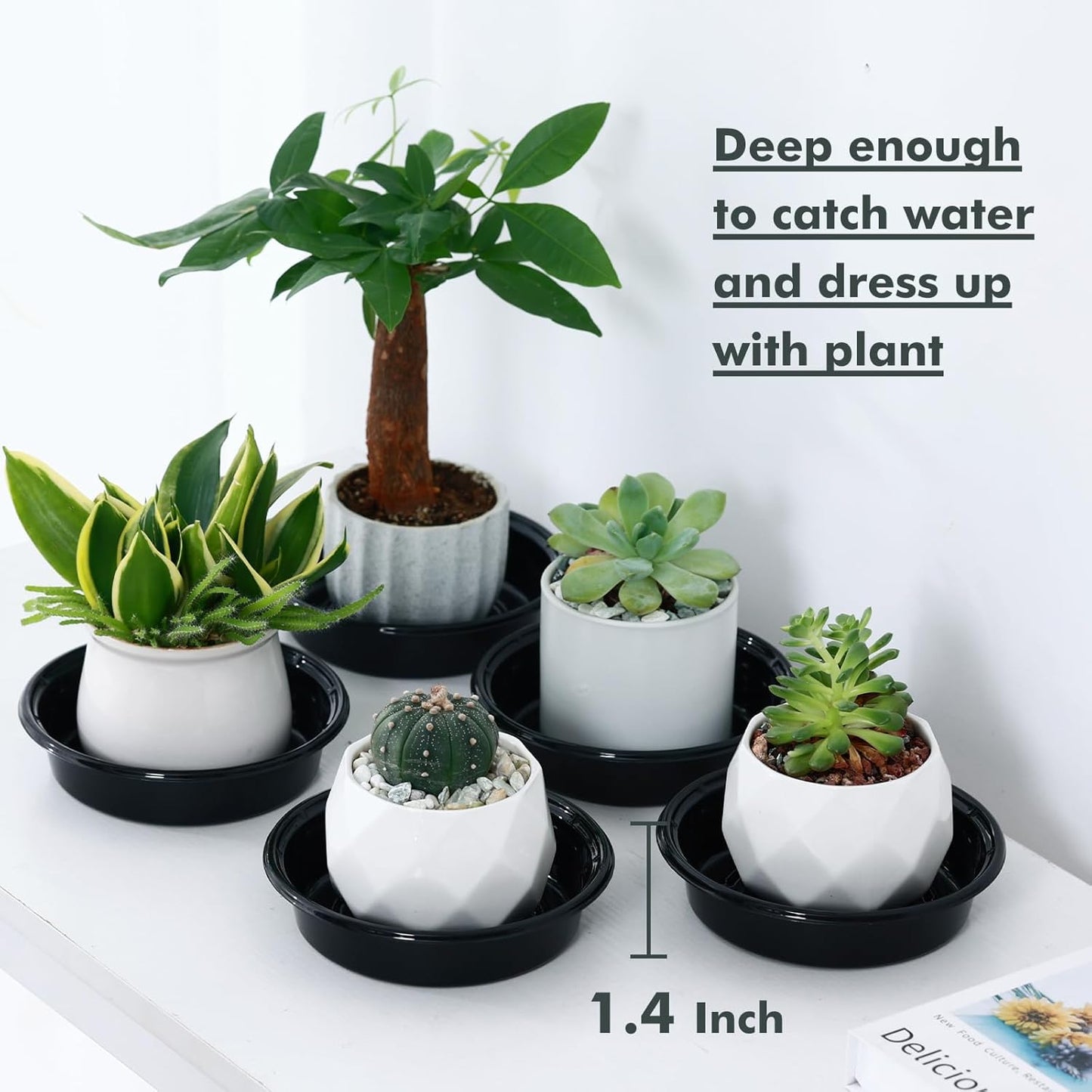 Plant Saucer 20 Pack Plant Trays for Pots 4 Inch Plastic Plant Saucers for Outdoors and Indoors Drip Trays for Potted Plants Flower Pot Plates to Catch Water Plant Drainage Dishes No Holes, Black