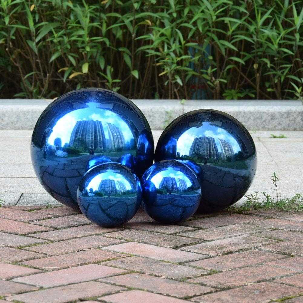 8 inch Diameter Blue Gazing Ball,Blue Stainless Steel Polished Reflective Smooth Garden Sphere Globe Mirror,Colorful and Shiny Addition to Any Garden or Home