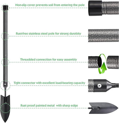 Garden Tools Set 5 Piece with Extended Handle, Heavy Duty Garden Tools Set, Ideal Gardening Tool Kit Gifts for Parents and Kids Including Trowels, Hand rake, Weeder, Pruning Shears