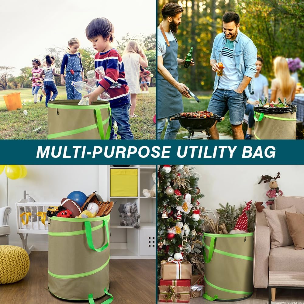 Colwelt Collapsible Leaf Bags 31Gallon, Pop-up Reusable Garden Bag Collapsible for Yard Waste, Heavy Duty Collapsible Trash Can with Hard shell Base, Garden Waste Yard Bags for Yard Garden Camping