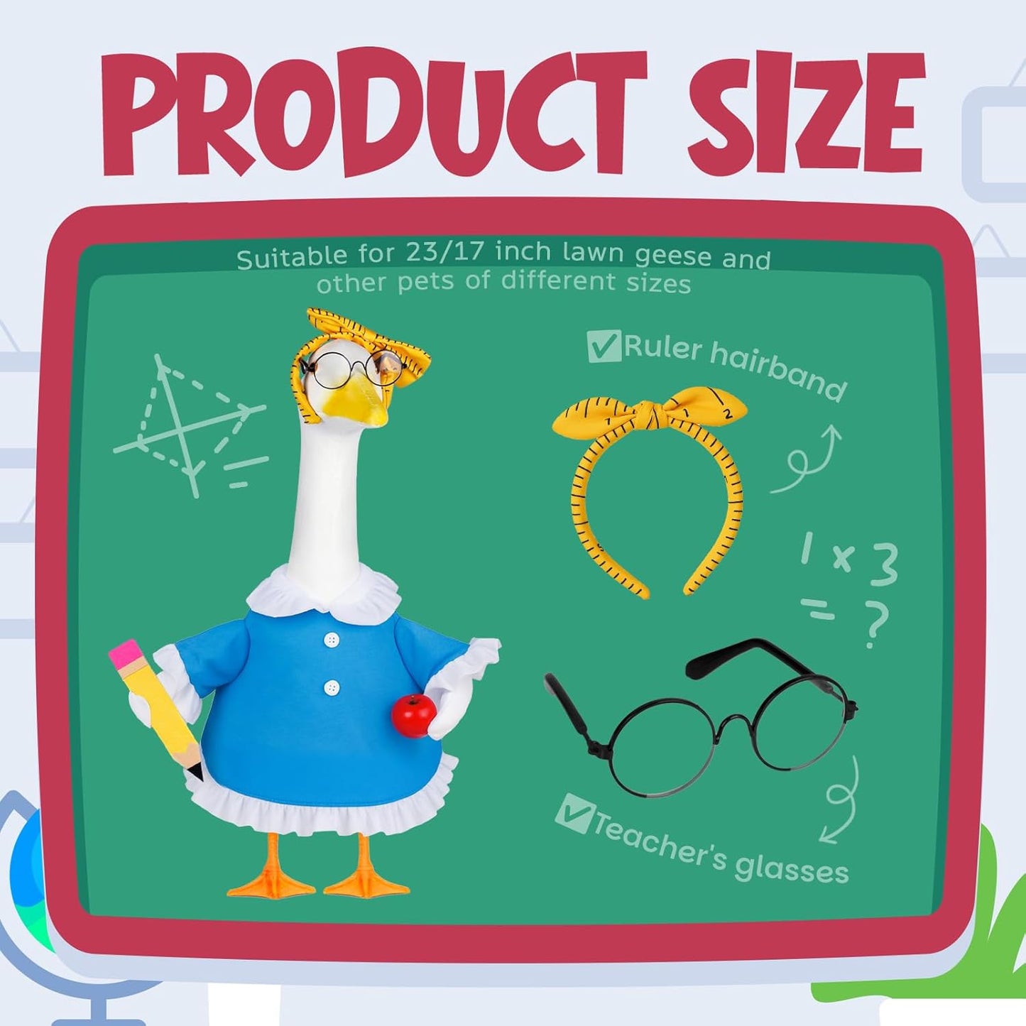 Back to School Porch Goose Outfits 23"/ 17'' Lawn Goose Teacher Clothes Cemment Geese Costume Garden Yard School Classroom Decor