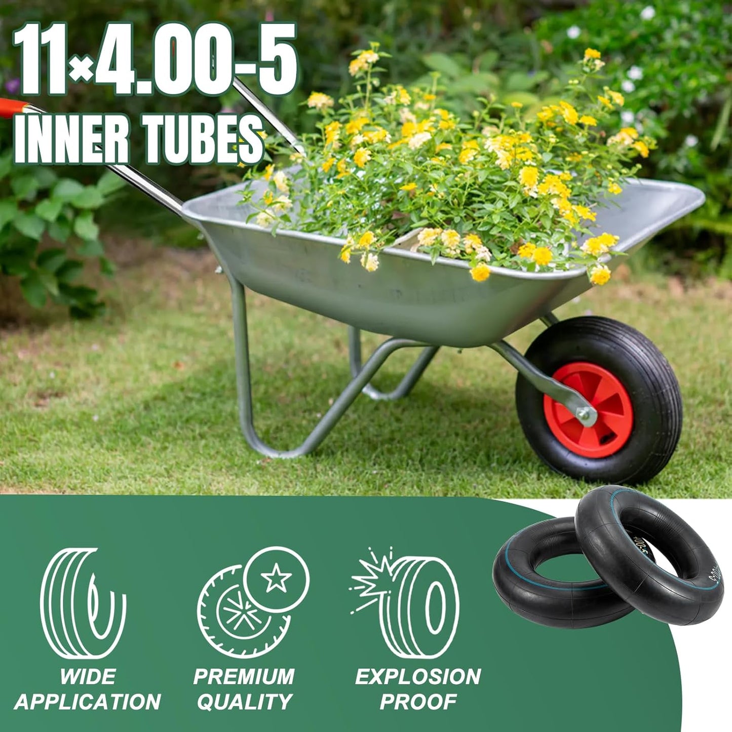 11x4.00-5 Inner Tube 11x4.50-5 11x6.00-5 Heavy Duty Replacement Tire Tubes with Bent Valve Stem for Wheelbarrows, Mowers, Hand Trucks - 2 Pack