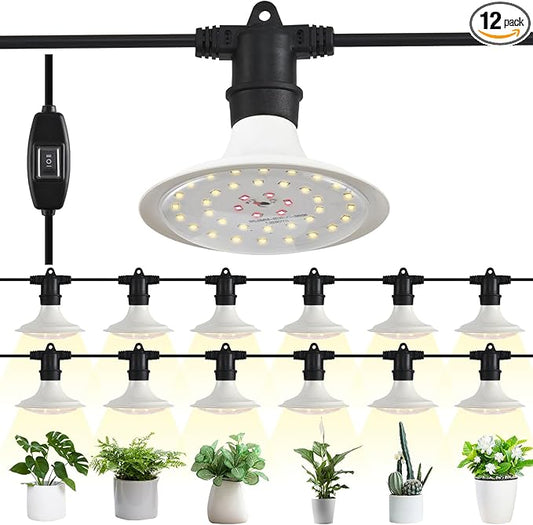 Outdoor Grow Lights for Plants, Full Spectrum Greenhouse Grow Light, Waterproof String Grow Light, 42FT Adjustable Cord, for Vegetables, Seedlings, Flowers (12 Lights)