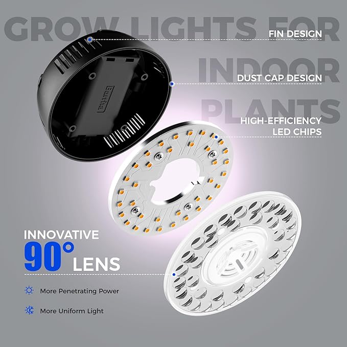 Barrina Orbgrow OG09 Puck Grow Light with Timer, Pinkish White 36W(4 x 9W, 540 Watt Equiv), Full Spectrum Plant Light for Indoor Plants, Magnetic & Linkable, 5 Levels Dimmable, 4 Packs, Black