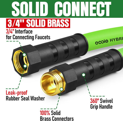 Garden Hose 50 ft x 5/8", NON-EXPANDING Flexible Water Hose, Kink Resistant Lightweight Hybrid Hose, Leakproof Yard Hose with Male to Female Fittings