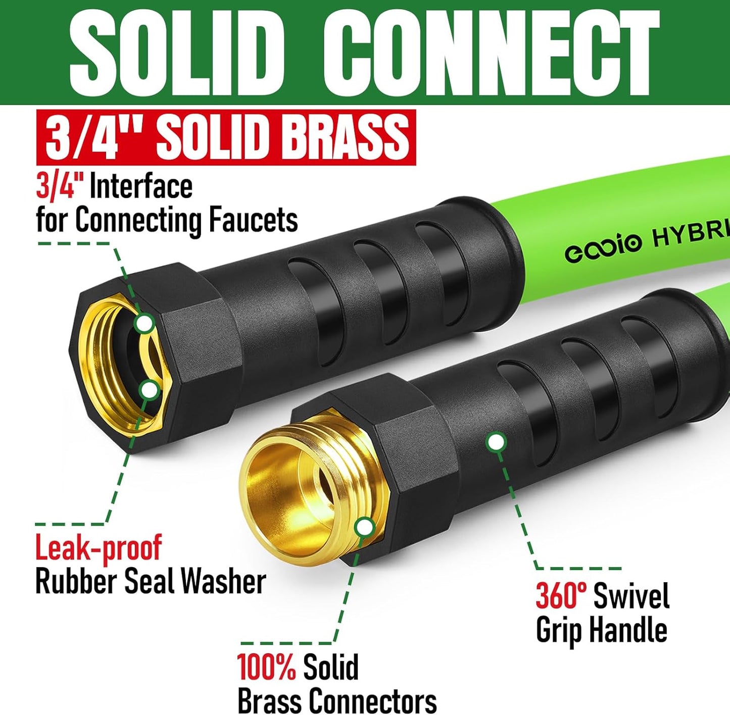 Garden Hose 75 ft x 5/8", NON-EXPANDING Flexible Water Hose, Kink Resistant Lightweight Hybrid Hose, Leakproof Yard Hose with Male to Female Fittings