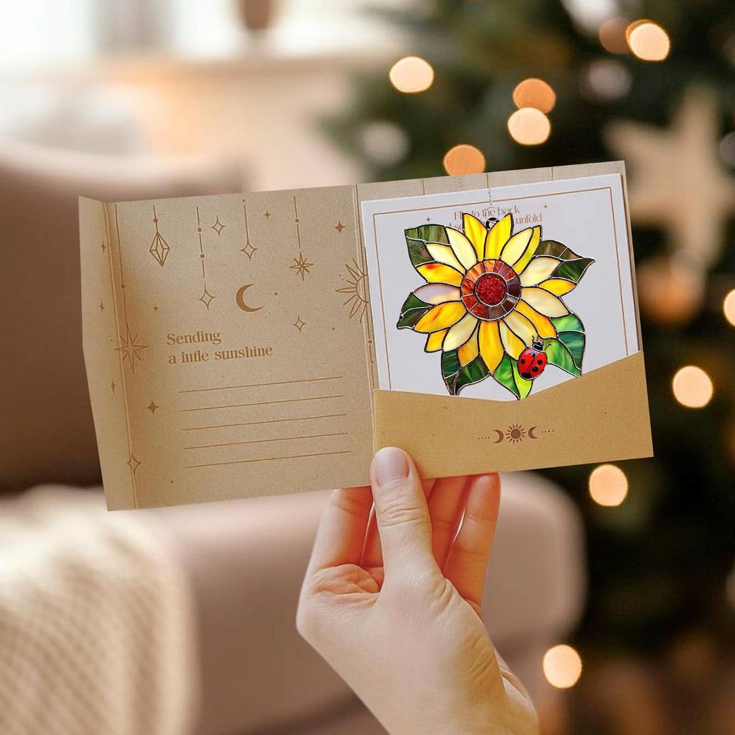 Ladybug Sunflower Acrylic Suncatcher Stained Glass Effect Window Car Hanging Christmas Ornament Indoor Outdoor Decor Garden Sun Catcher Panel for Sunflower Lover for Women Mom Grandma