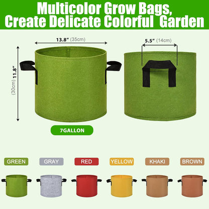 6-Pack Fabric Grow Bags 7 Gallon – Colorful 300G Thickened Nonwoven Planter Pots with Sturdy Handles, Breathable Garden Bags for Vegetables, Potato, Flowers
