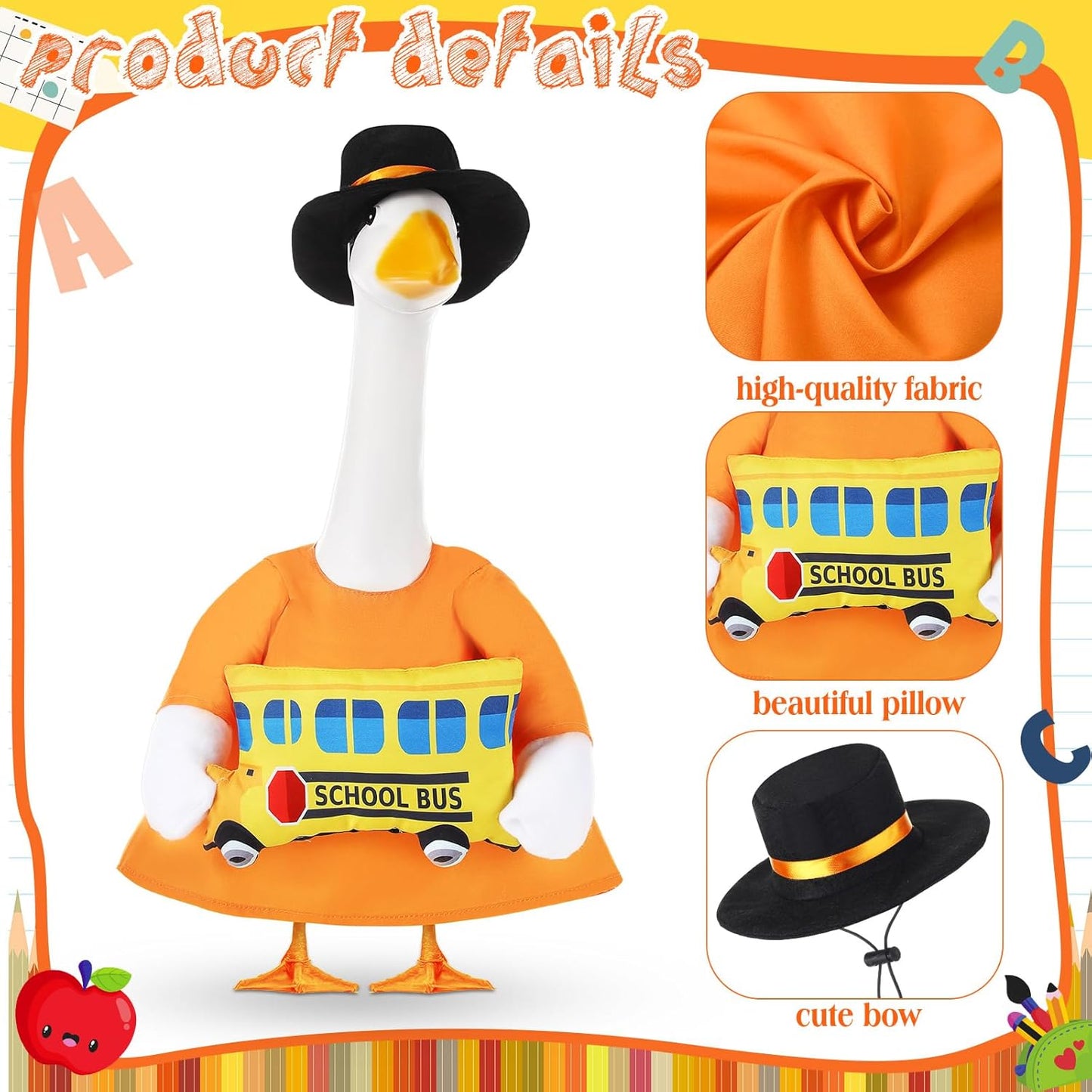 2 Pcs Porch Goose Outfit Halloween Geese Crayon Bus Teacher Cosplay Clothes for 23" Lawn Cement Goose Halloween Garden Patio Yard Outdoor Decorations(School Bus)
