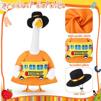 2 Pcs Porch Goose Outfit Halloween Geese Crayon Bus Teacher Cosplay Clothes for 23" Lawn Cement Goose Halloween Garden Patio Yard Outdoor Decorations(School Bus)