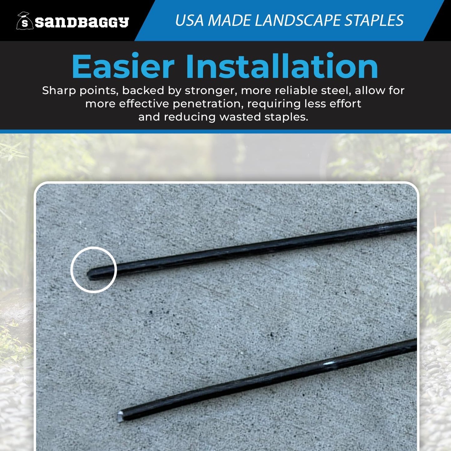 Sandbaggy USA Made 9-inch Landscape Staples - Garden Stakes - Landscaping Fabric, Netting, Sod, Artificial Turf (11 Gauge, 5000, Count)