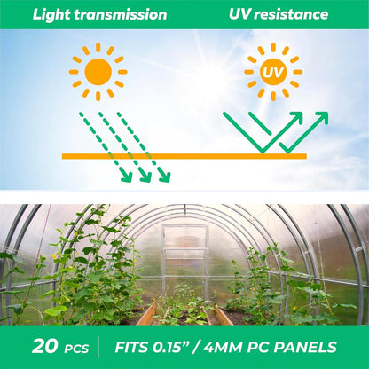 Polycarbonate Greenhouse Panels (U Connectors) - 20 Pieces, 2ft Length, Prevent Dust, Rain & Moisture from Getting into Twin-Wall Panels, Fits 4mm (0.15 in) Panels (U Connectors 4mm-2ft)