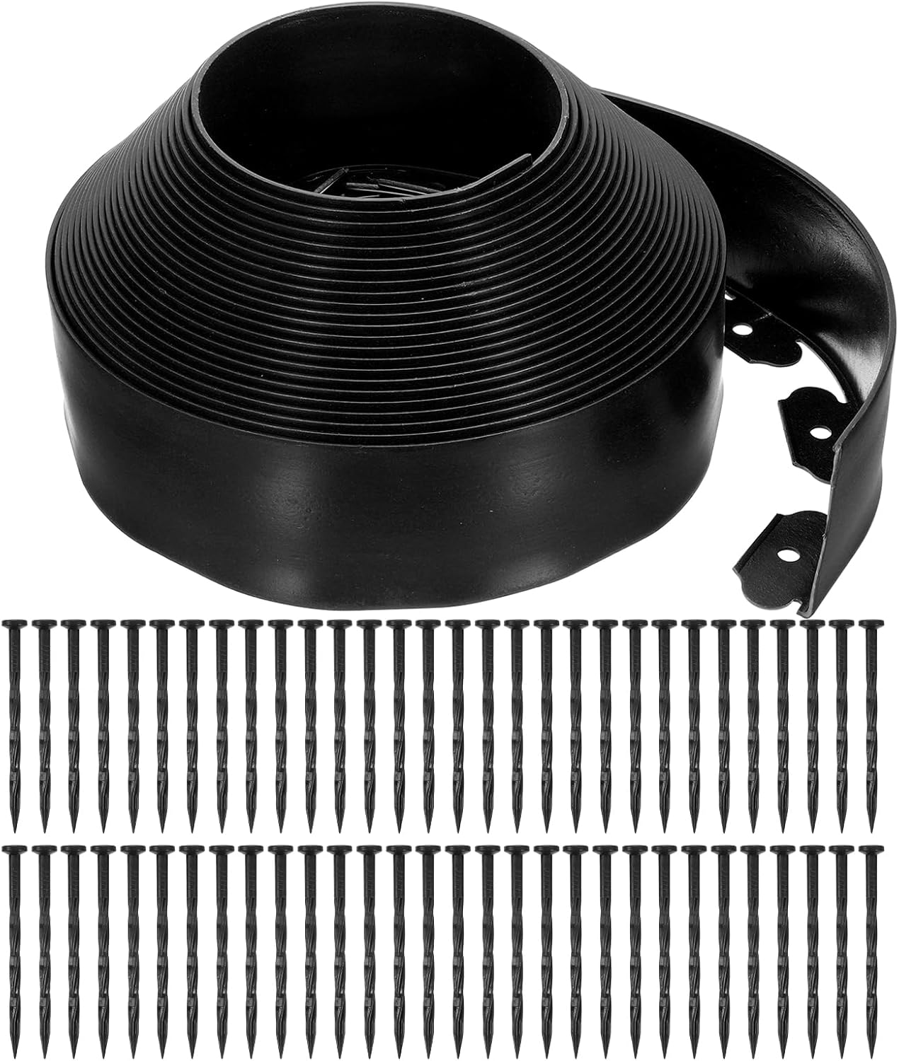 uxcell Landscape Edging, 1Pcs 66FT x 3.94" - No Dig Garden Edging Kit with 60 Stakes, Landscape Edging Border for Garden Lawn Flower Bed Yard Grass (Black)