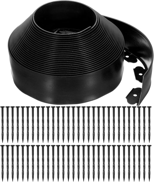 uxcell Landscape Edging, 1Pcs 66FT x 3.94" - No Dig Garden Edging Kit with 60 Stakes, Landscape Edging Border for Garden Lawn Flower Bed Yard Grass (Black)
