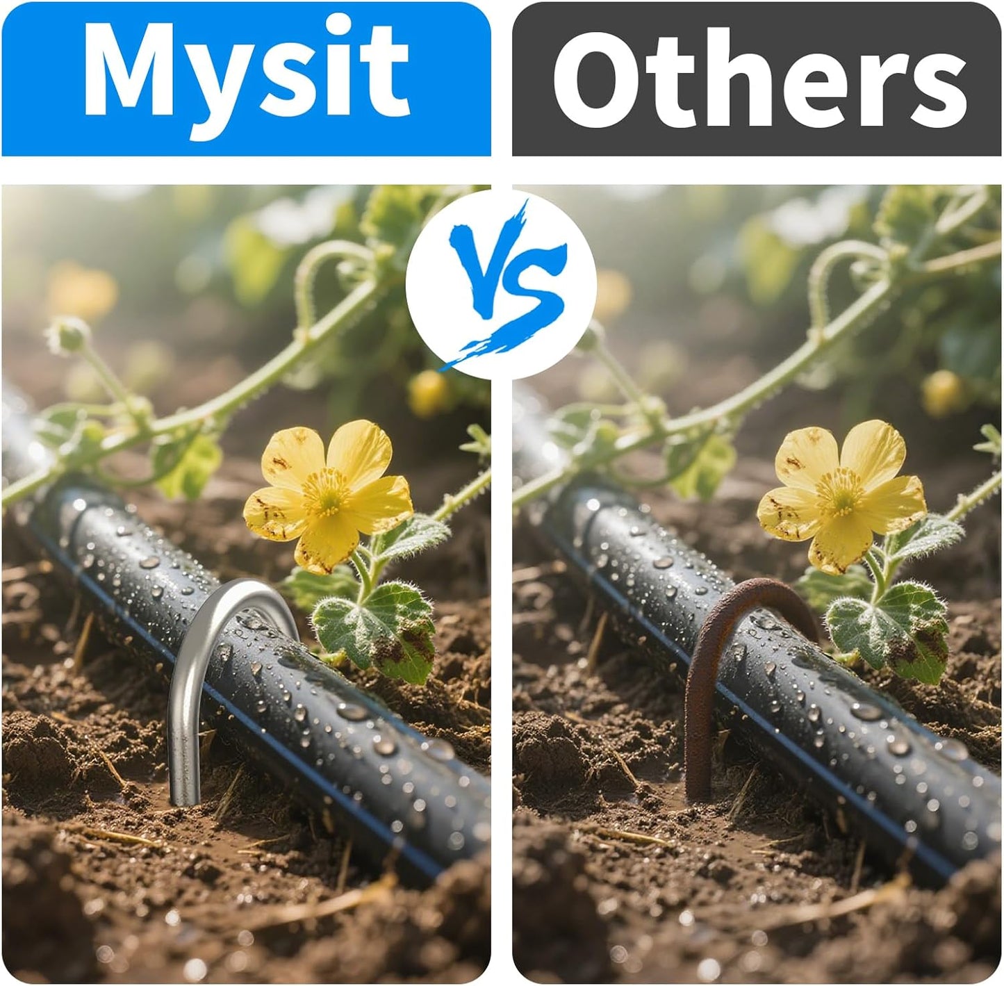 MySit 25 Pack 12 Inch Garden Stakes Heavy Duty 11 Gauge Galvanized Yard Staples U Pegs Fences Drip Irrigation Securing Stakes 1/2-Inch to 1-5/8-Inch Loop Stake for Anchoring Lawn Drippers Soaker Hose
