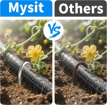 MySit 25 Pack 12 Inch Garden Stakes Heavy Duty 11 Gauge Galvanized Yard Staples U Pegs Fences Drip Irrigation Securing Stakes 1/2-Inch to 1-5/8-Inch Loop Stake for Anchoring Lawn Drippers Soaker Hose