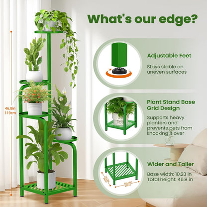 TOSKING 5 Tier Tall Plant Stand Indoor Outdoor, Heavy Duty Corner Shelf for Plants & Decor, Space Saving 3.9FT Metal Flower Pot Stand for Balcony, Garden, Living Room, Patio (Green, 47in)