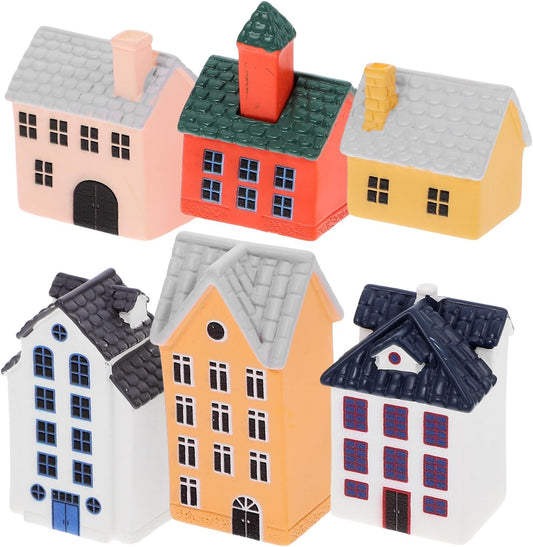 LUOZZY 6pcs Miniature Fairy Garden House Mini Cottage Figurine Miniature House Statues Dollhouse Fairy Garden Village Accessories