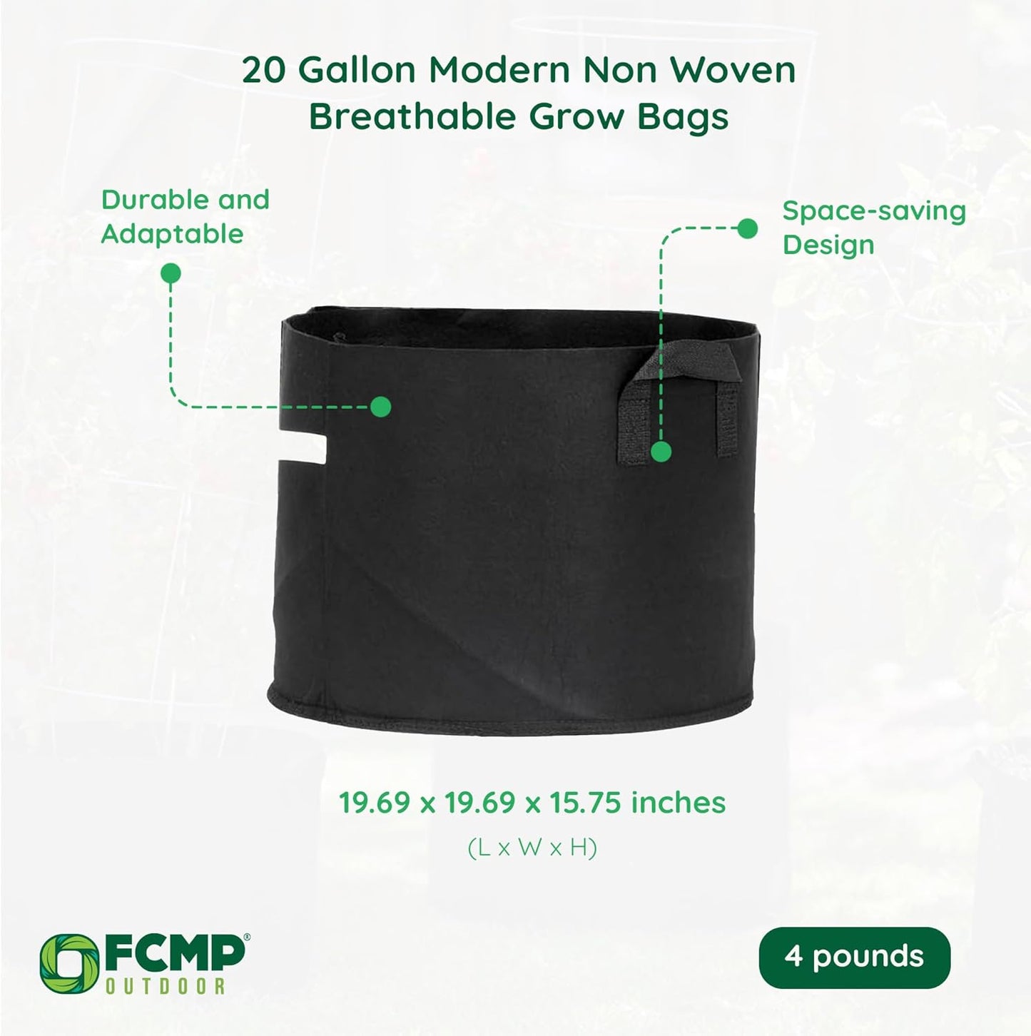 FCMP Outdoor 20-Gallon Modern Lightweight Non-Woven Insulating Fabric Breathable Grow Bags for Indoor or Outdoor Gardening, Black (5 Pack)