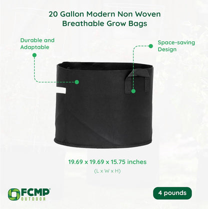 FCMP Outdoor 20-Gallon Modern Lightweight Non-Woven Insulating Fabric Breathable Grow Bags for Indoor or Outdoor Gardening, Black (5 Pack)