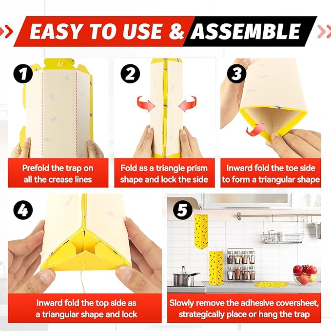 LULUCATCH Sticky Fly Traps, 10 Pack Fly Traps Indoor with Hanging Hook, Odorless Yellow Sticky Gnat Traps for Mosquitoes, Non-Toxic Bug Catchers for Fleas, Drain Flies, Moths, Insects