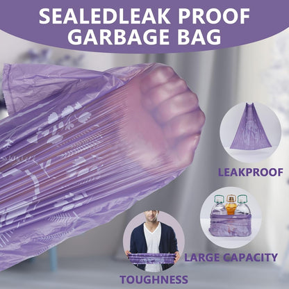 VOK 8 Gallon Trash Bags Drawstring, Medium Trash Bags for Office, Kitchen, Bedroom Trash Cans, Colored Portable Sturdy Garbage Bags 8 Gallon with Lavender Scent, 60 Counts