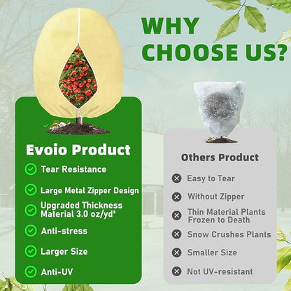 Evoio Plant Covers Freeze Protection 6 x 7 FT 3 oz/yd² Winter Frost Blankets Cloths Fabric Bags with Zipper for Outdoor Plants Tree Shrub Garden Potted Freeze Frost Winterizing Protection