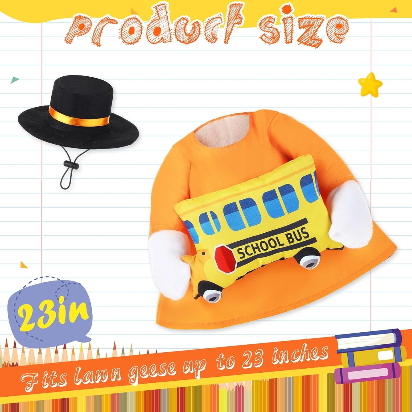 2 Pcs Porch Goose Outfit Halloween Geese Crayon Bus Teacher Cosplay Clothes for 23" Lawn Cement Goose Halloween Garden Patio Yard Outdoor Decorations(School Bus)