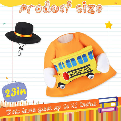2 Pcs Porch Goose Outfit Halloween Geese Crayon Bus Teacher Cosplay Clothes for 23" Lawn Cement Goose Halloween Garden Patio Yard Outdoor Decorations(School Bus)