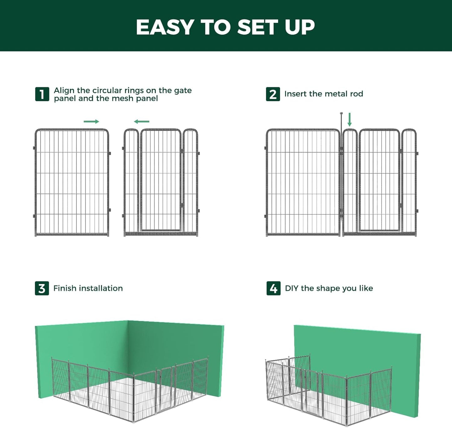 FXW Garden Fence Outdoor for The Yard – 40in(H) x 72.9ft(L) Heavy Duty Metal Animal Barrier for Dog and Rabbit, Decorative Dog Fence, 32 Panels, Silver