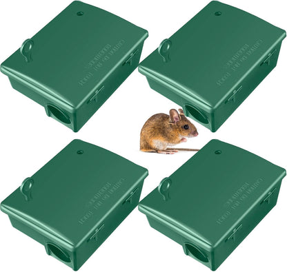 4 Pack Rat Bait Stations Large Rodent Bait Station with Key Reusable Mouse Bait Stations Mice Bait Blocks Heavy Duty Bait Boxes for Outdoor Rodents Mice Bait Blocks, Bait Not Included (Green)