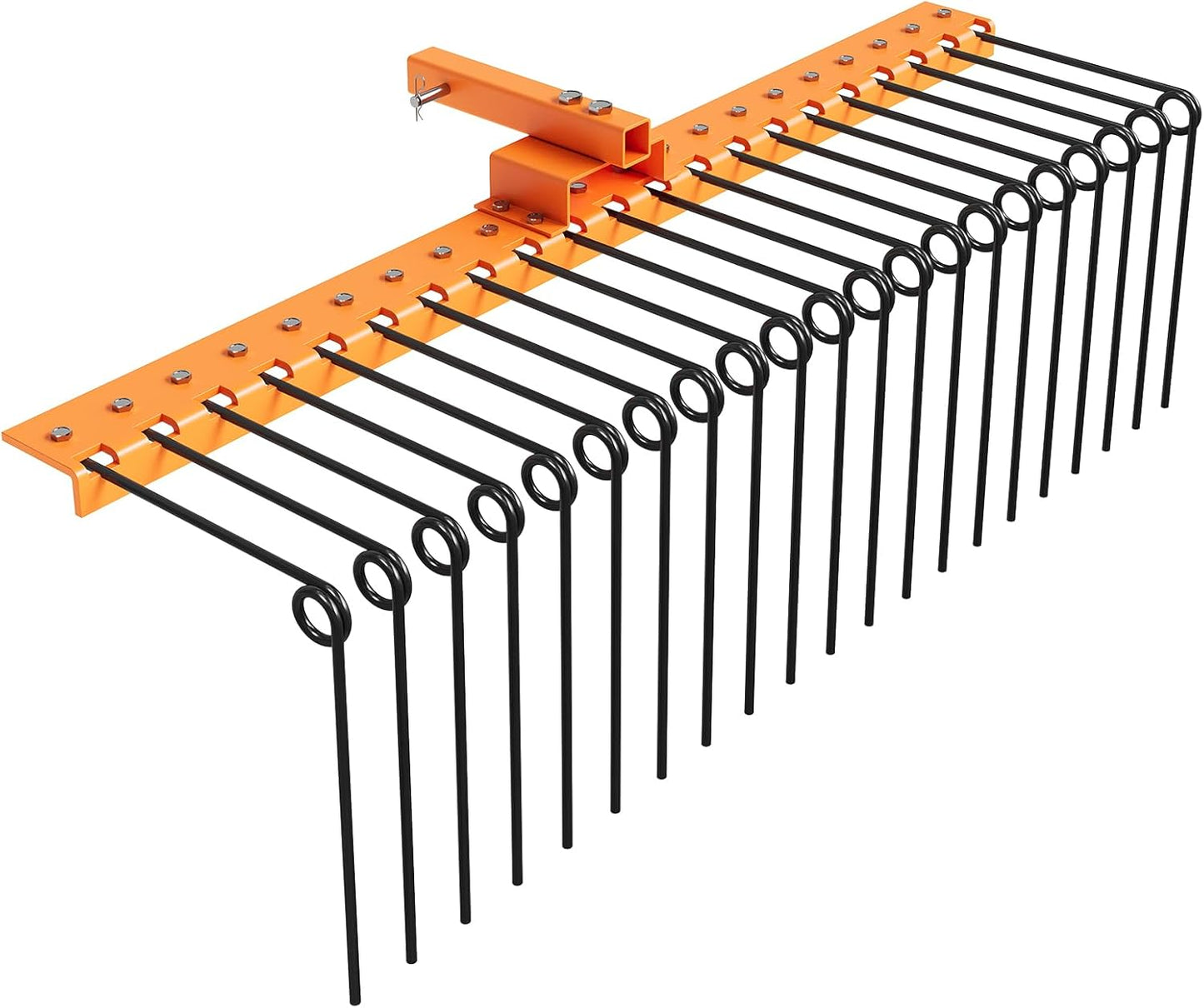 48 in Durable Pine Straw Rake Steel Spring Landscape Rake Fits 2 in Receiver for Lawn Tractors or ATV/UTV, Orange