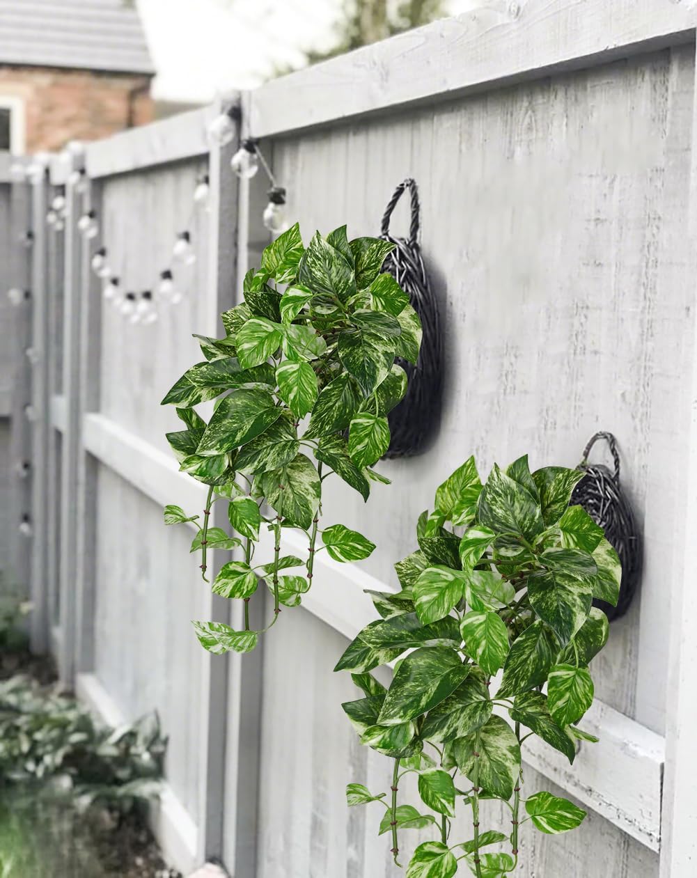 Hollyone Artificial Pothos Hanging Plants 25" Fake Ivy Vine Faux Ivy Pothos Leaves Hanging Plant Greenery for Wall House Room Patio Indoor Outdoor Home Shelf Office Wedding Decor