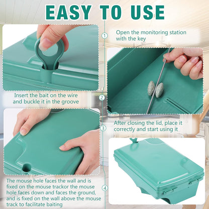 Qualirey 6 Pack Rat Bait Stations with 6 Keys Reusable Heavy Duty for Rodents Outdoor Mouse Poison Holder Large Station Traps for Mice Pests, Bait Not Included(Green)