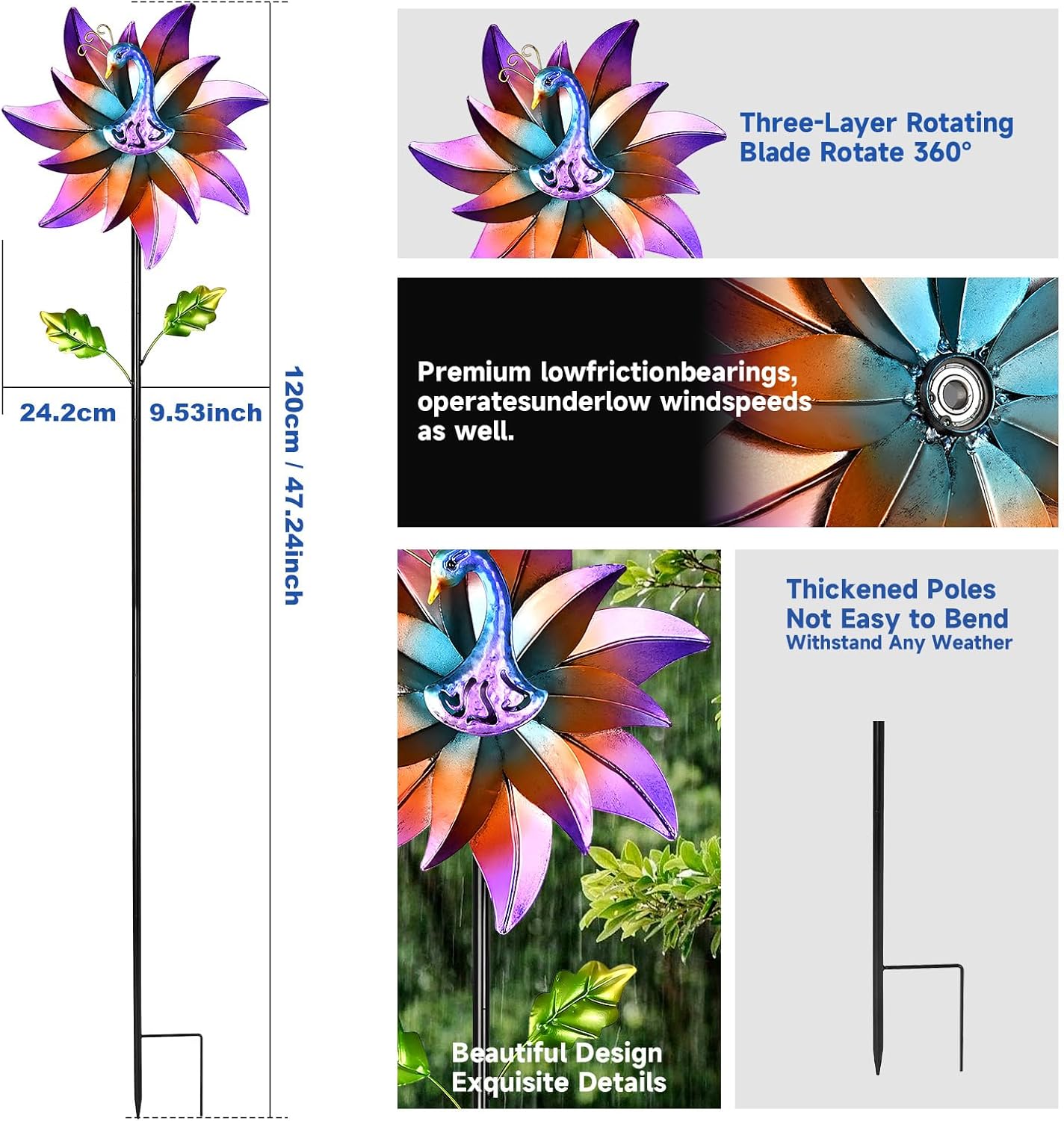 Decorative Garden Stakes Wind Spinners Outdoor Clearance Metal Yard Art Gifts for Women Grandma Mom for Lawn Patio Yard Pathway Driveway Ornaments