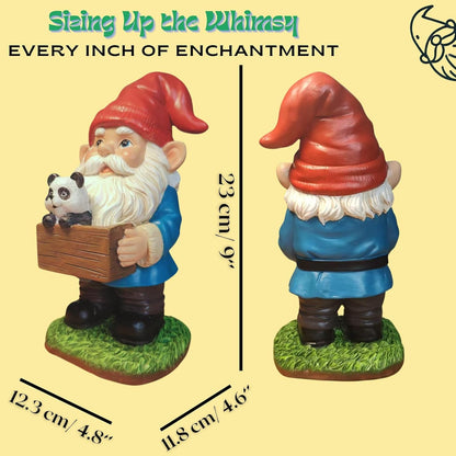 Panda Gnome Garden Statue - 9 Inch Funny Outdoor Gnomes with Wooden Sign - Weather Resistant Yard and Home Decor - Unique Gift for Women, Men, Present for Christmas & Garden Enthusiasts