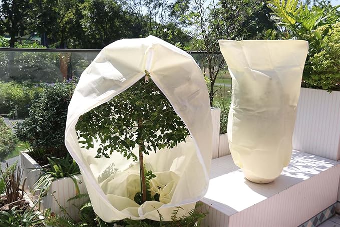 2 Pack Plant Covers Freeze Protection 2.8 oz/yd², 47.2" X 70.9" Large Winter Tree Covers Freeze Protection Bags Frost Blankets Shrub Jacket for Outdoor Plants Frost Cloth with Zipper Drawstring