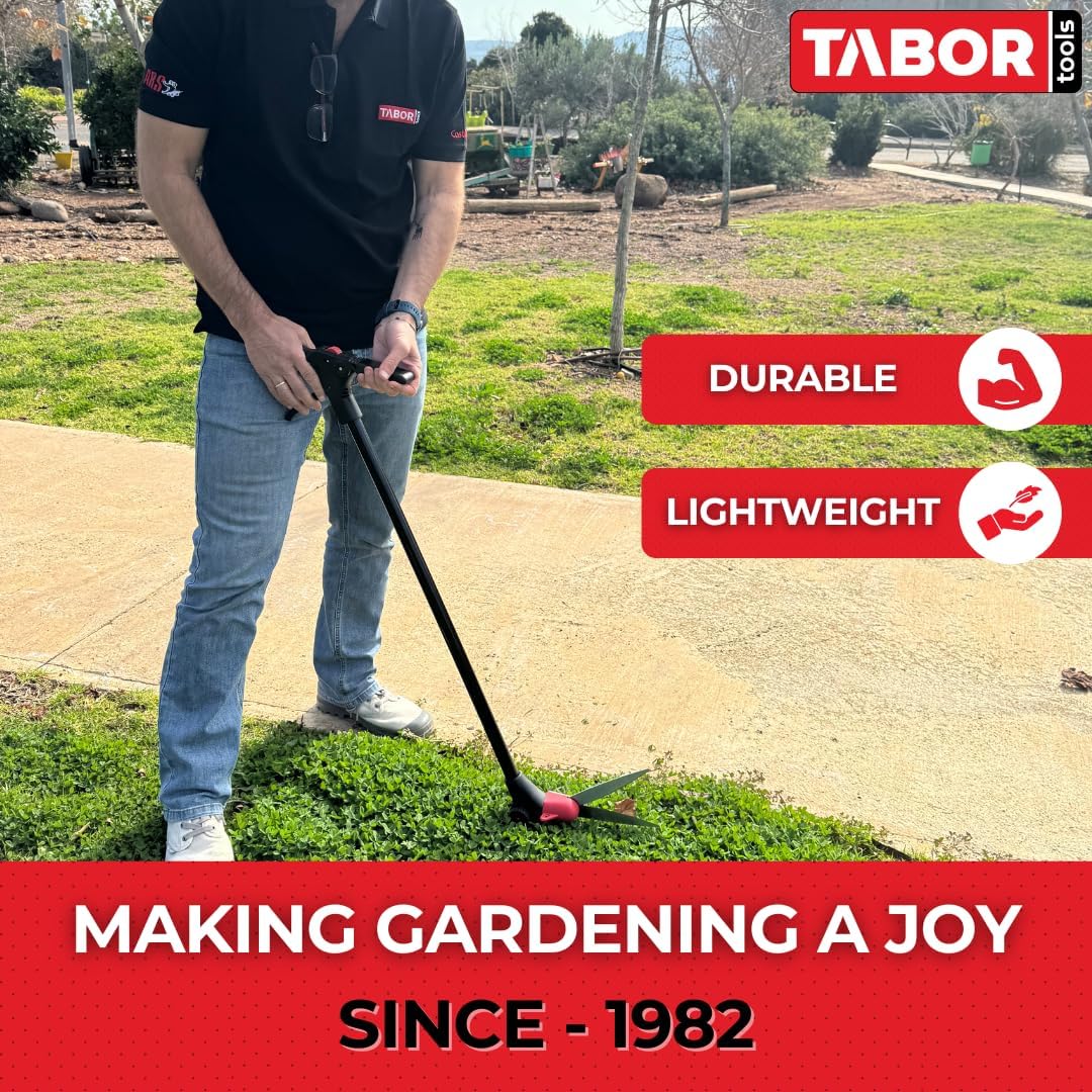 TABOR TOOLS GS01A Long Handle Grass Shears with Wheeled Support, 180° Blade Swivel, SK5 Heat-Treated Steel Blades, Chrome Plated, 38" Grass Clippers For Easy Upright Trimming, and Durable Steel Handle