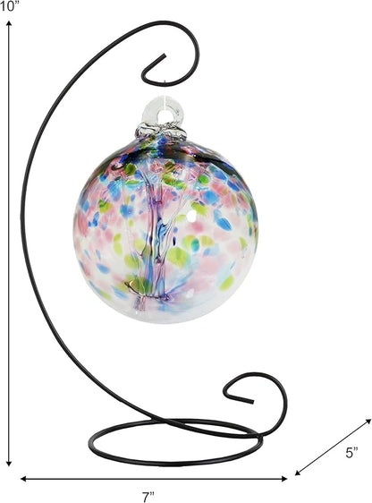 Dale Tiffany AC25004-D4 Rainbow Tree of Life Hand Blown Art Glass Ornament Witch Globe Gazing Ball, Hope, 4" Diameter with Hanging Stand