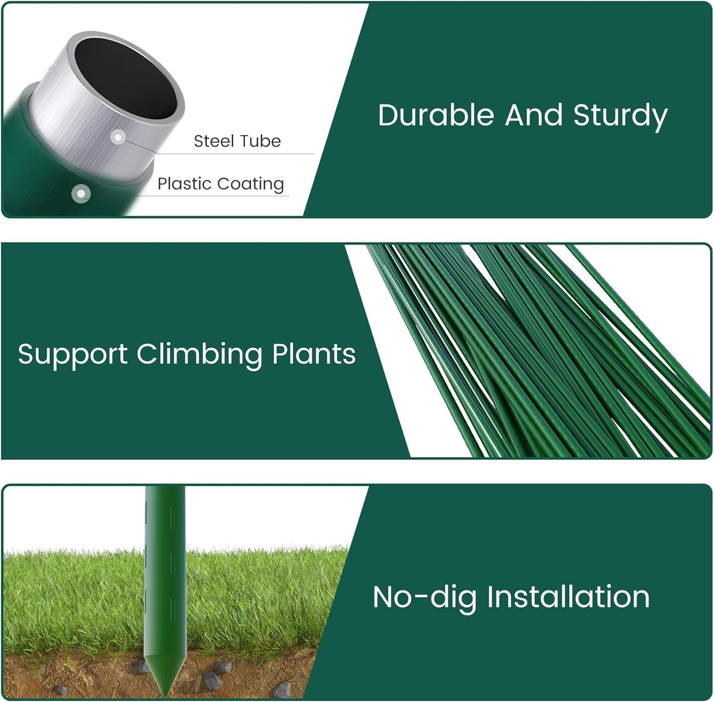 48 Inch 4 Ft Plant Support Garden Stakes 25 PCS, Sturdy Steel Plastic Coated Sticks for Outdoor Growing Climbing, Tomato, Trees, Cucumber, Beans
