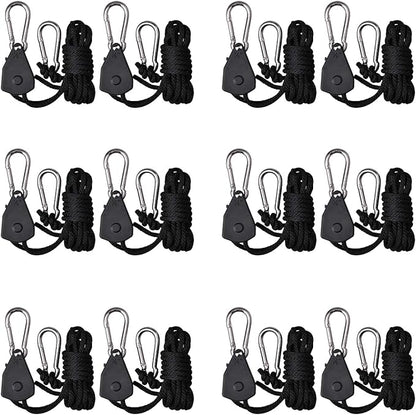 6 Pairs 1/8 inch Adjustable Heavy Duty Rope Hanger for Grow Light, Grow Tent Rope Clip Hanger Loose-Proof Design Light Fixture Hangers, 150lbs Weight Capacity 12 Pcs