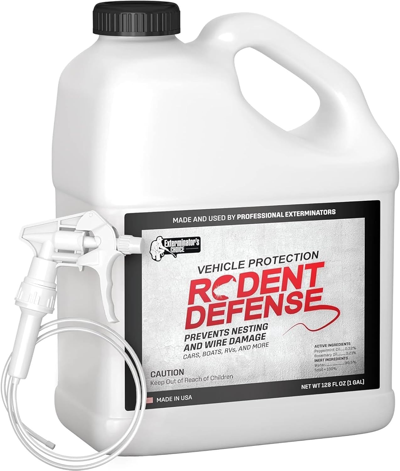 Exterminators Choice Mice & Rat Defense Spray for Cars & Trucks – 128 fl oz (1 Gallon) – Organic Peppermint Formula for Mouse Prevention & Rat Control – Safe for Kids & Pets