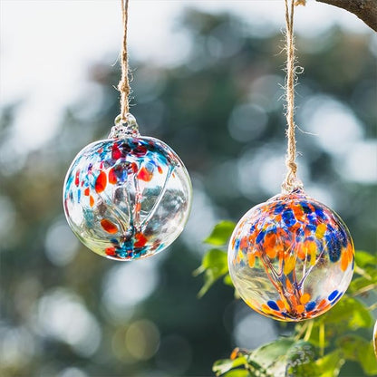4” Tree of Life Witch Balls, Gazing Balls Hanging Friendship Balls, Hand-Blown Glass Christmas Ornament for Window Outdoor Home Decor, Garden Decoration, Gifts for Women (Teal Blue)