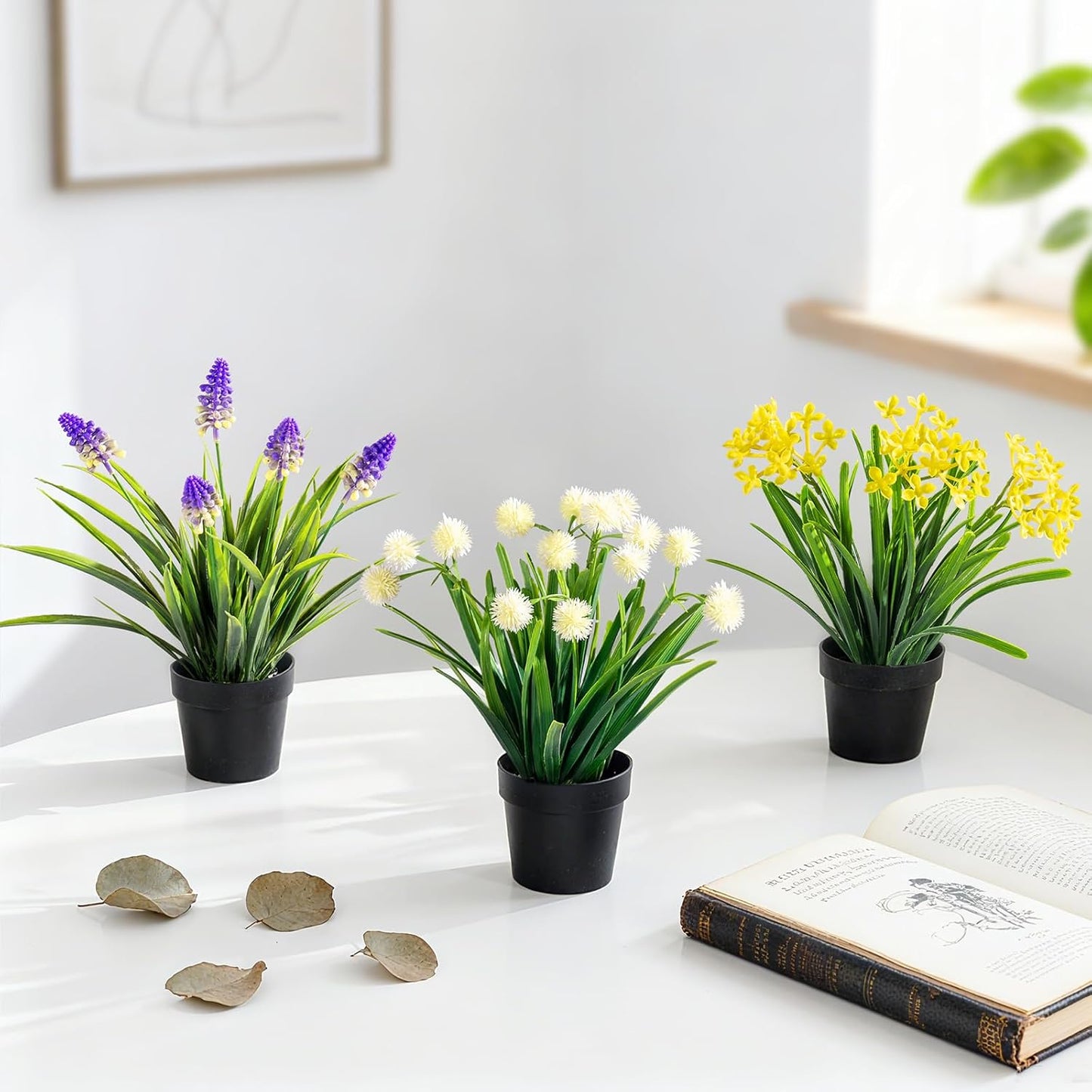 3 Pack Fake Small Plant Artificial Potted Flowers for Home Decor Fake Flower Plant Greenery Mini Faux Plant for Indoor Bedroom Living Room Office Shelf Bathroom Farmhouse Decor (Type 8)