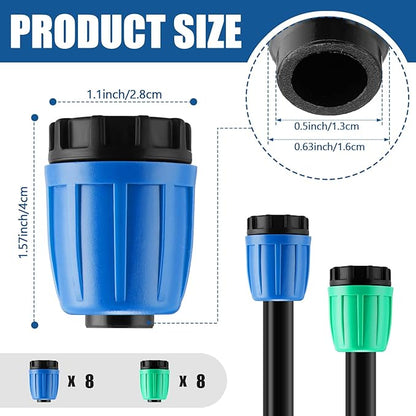 16 Pcs 1/2 inch Irrigation Fittings End Plugs For (1/2" ID x0.6-0.63" OD) 16mm Drip Tubing Connectors (Green and Blue)